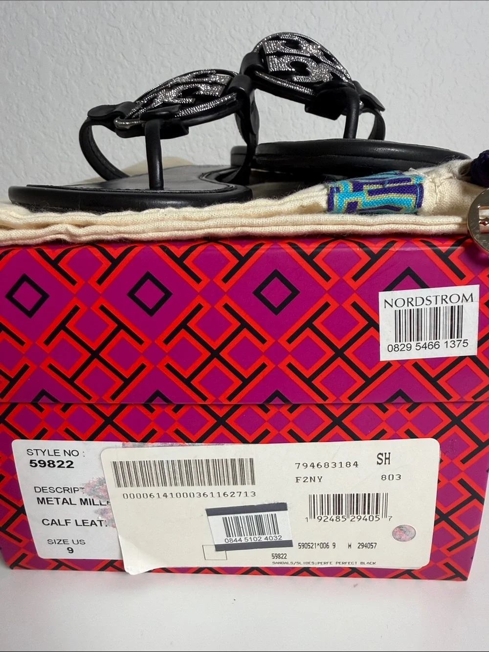 Tory Burch Miller Crystal Logo Flip Flop Black Size 9